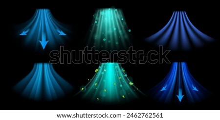 Dynamic airflow overlay. Fresh air circulation for air purification, ventilation or conditioning visualization. Breeze vector illustration set of airflow dynamic air