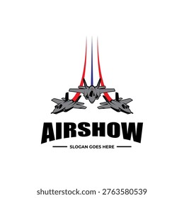 dynamic airshow logo illustration featuring fighter jets flying in formation with smoke trails