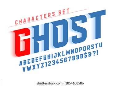 Dynamic alphabet design, letters and numbers. Vector characters. 13 degree skew