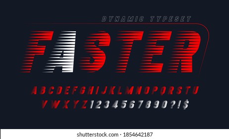 Dynamic alphabet design, letters and numbers. Vector characters. 15 degree skew