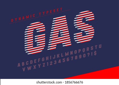 Dynamic alphabet design, letters and numbers. Vector characters. 13 degree skew