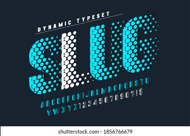 Dynamic alphabet design, letters and numbers. Vector characters. 13 degree skew