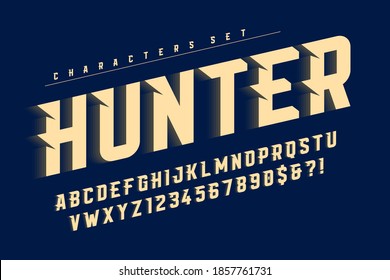 Dynamic alphabet design, letters and numbers. Vector characters. 13 degree skew