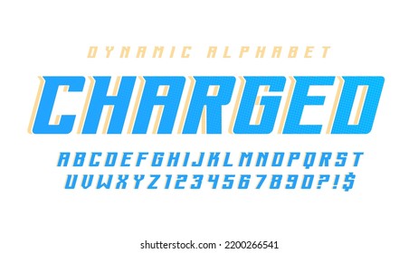 Dynamic alphabet design, speed moving, original characters set. Swatch color control. 15 degree skew