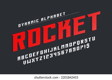 Dynamic alphabet design, speed moving, original characters set. Swatch color control. 15 degree skew