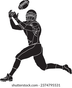 Dynamic American Football Player Running - Minimalist Line Art Vector Illustration "Black and White American Football Player Illustration - Minimalist Sport Line Drawing"