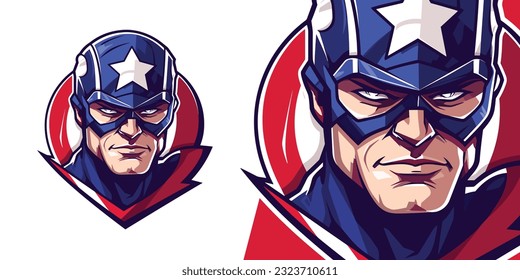 Mascota Dinámica del Logotipo de Superhéroe Americano: Ilustración impactante para equipos