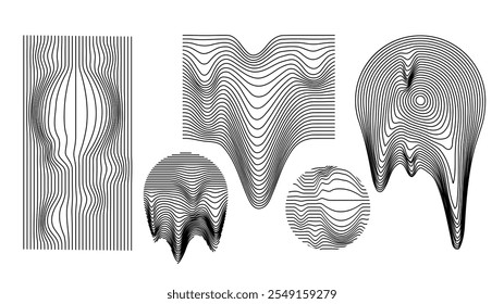 Formas dinámicas de líneas amorfas, formas fluidas abstractas, Formas líquidas hechas de líneas con efecto de mezcla. Vector Elementos de diseño modernos.