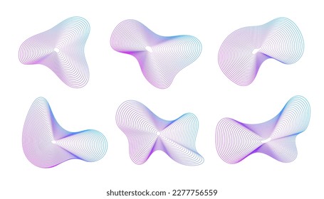 Dynamic amorphous shapes, abstract fluid forms with gradient, liquid shape made of lines with blend effect. Vector modern design elements.