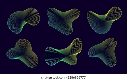 Formas amorfas dinámicas, formas de fluido abstracto con gradiente, forma líquida hecha de líneas con efecto de mezcla. Elementos de diseño moderno vectorial.