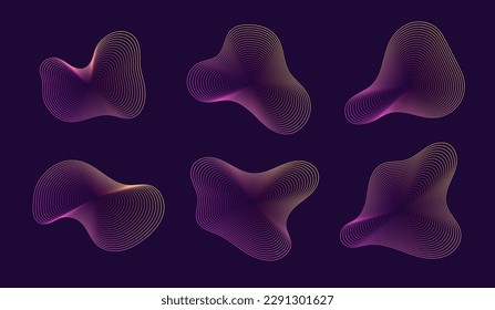 Dynamic amorphous shapes, abstract fluid forms with gradient, liquid shape made of lines with blend effect. Vector modern design elements.