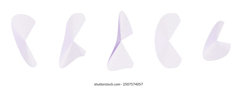 Dynamic amorphous shapes, purple abstract fluid forms with gradients, and liquid shapes made of lines with a blend effect. Vector modern design elements.