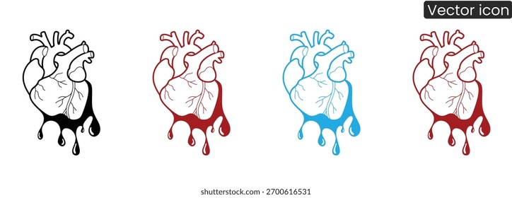 Gráficos anatómicos dinámicos del corazón en colores múltiples con el líquido que gotea, perfecto para los proyectos médicos, del bienestar, o del concepto emocional. Versátil y visualmente impactante.