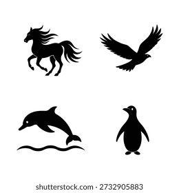 Dynamic animal silhouettes horse eagle dolphin penguin