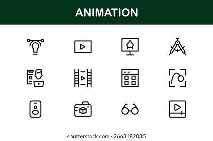 Colección de iconos de línea de animación dinámica: juego de Vectores de Profesional para diseño de movimiento creativo 