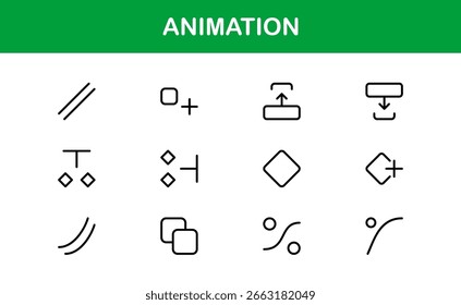 Colección de iconos de línea de animación dinámica: juego de Vectores de Profesional para diseño de movimiento creativo 