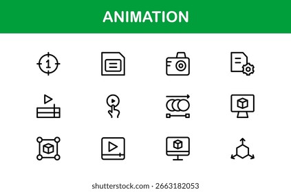 Colección de iconos de línea de animación dinámica: juego de Vectores de Profesional para diseño de movimiento creativo 