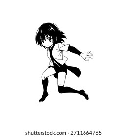 Personaje de anime dinámico en ilustración de acción en negro sobre blanco para manga, arte y estilos de Diseño gráfico