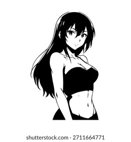 Dynamic Anime Character in Action Illustration in Black on White for Manga, Art, and Graphic Design Styles