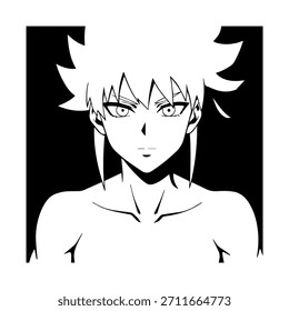 Dynamic Anime Character in Action Illustration in Black on White for Manga, Art, and Graphic Design Styles