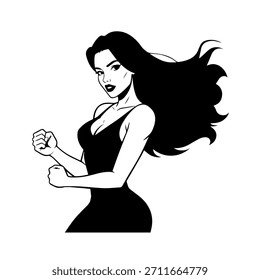 Dynamic Anime Character in Action Illustration in Black on White for Manga, Art, and Graphic Design Styles
