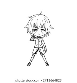 Dynamic Anime Character in Action Illustration in Black on White for Manga, Art, and Graphic Design Styles