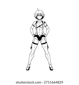 Personagem de Anime Dinâmico na Ilustração de Ação em Preto sobre Branco para Mangá, Arte e Estilos de Design Gráfico