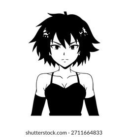 Dynamic Anime Character in Action Illustration in Black on White for Manga, Art, and Graphic Design Styles