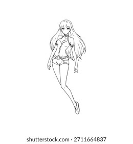 Personagem de Anime Dinâmico na Ilustração de Ação em Preto sobre Branco para Mangá, Arte e Estilos de Design Gráfico