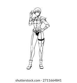 Personaje de anime dinámico en ilustración de acción en negro sobre blanco para manga, arte y estilos de Diseño gráfico