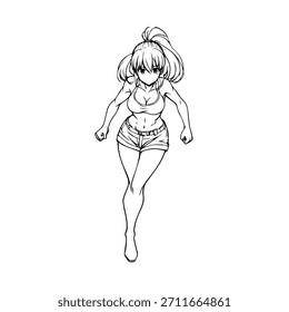 Dynamic Anime Character in Action Illustration in Black on White for Manga, Art, and Graphic Design Styles