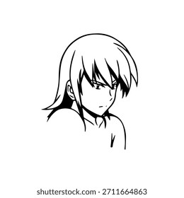 Dynamic Anime Character in Action Illustration in Black on White for Manga, Art, and Graphic Design Styles