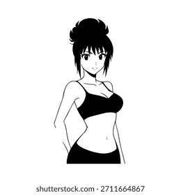 Personaje de anime dinámico en ilustración de acción en negro sobre blanco para manga, arte y estilos de Diseño gráfico