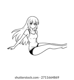 Personagem de Anime Dinâmico na Ilustração de Ação em Preto sobre Branco para Mangá, Arte e Estilos de Design Gráfico
