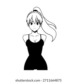 Personaje de anime dinámico en ilustración de acción en negro sobre blanco para manga, arte y estilos de Diseño gráfico