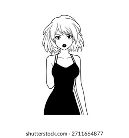 Dynamic Anime Character in Action Illustration in Black on White for Manga, Art, and Graphic Design Styles