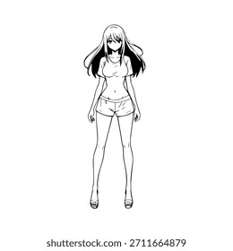 Dynamic Anime Character in Action Illustration in Black on White for Manga, Art, and Graphic Design Styles