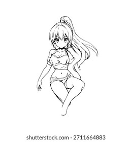 Dynamic Anime Character in Action Illustration in Black on White for Manga, Art, and Graphic Design Styles
