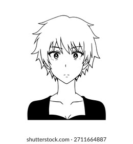 Dynamischer Anime-Charakter in Aktion Illustration in Schwarz auf Weiß für Manga-, Kunst- und Grafikdesign-Stile