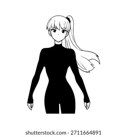 Dynamic Anime Character in Action Illustration in Black on White for Manga, Art, and Graphic Design Styles