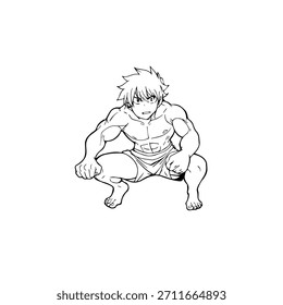 Dynamic Anime Character in Action Illustration in Black on White for Manga, Art, and Graphic Design Styles