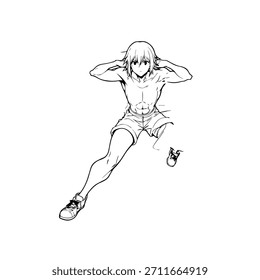 Personagem de Anime Dinâmico na Ilustração de Ação em Preto sobre Branco para Mangá, Arte e Estilos de Design Gráfico