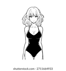 Dynamic Anime Character in Action Illustration in Black on White for Manga, Art, and Graphic Design Styles