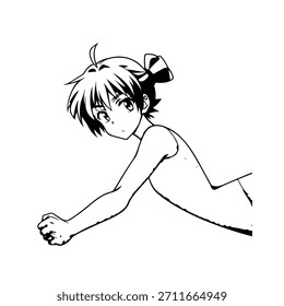Dynamic Anime Character in Action Illustration in Black on White for Manga, Art, and Graphic Design Styles