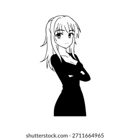 Dynamic Anime Character in Action Illustration in Black on White for Manga, Art, and Graphic Design Styles