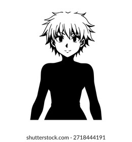 Personagem de Anime Dinâmico na Ilustração de Ação em Preto sobre Branco para Mangá, Arte e Estilos de Design Gráfico
