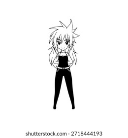 Dynamic Anime Character in Action Illustration in Black on White for Manga, Art, and Graphic Design Styles