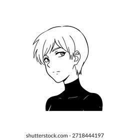 Dynamischer Anime-Charakter in Aktion Illustration in Schwarz auf Weiß für Manga-, Kunst- und Grafikdesign-Stile