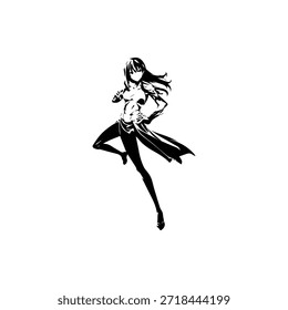 Personagem de Anime Dinâmico na Ilustração de Ação em Preto sobre Branco para Mangá, Arte e Estilos de Design Gráfico