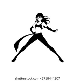 Personaje de anime dinámico en ilustración de acción en negro sobre blanco para manga, arte y estilos de Diseño gráfico